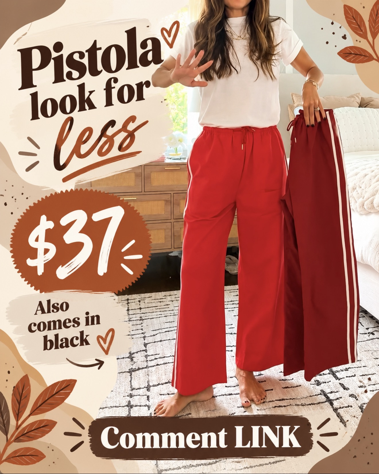 These track pants are such a cute Pistola look for less! They’re just $37 and also come in black ❤️ 
💬Comment LINK and I’ll send them over!