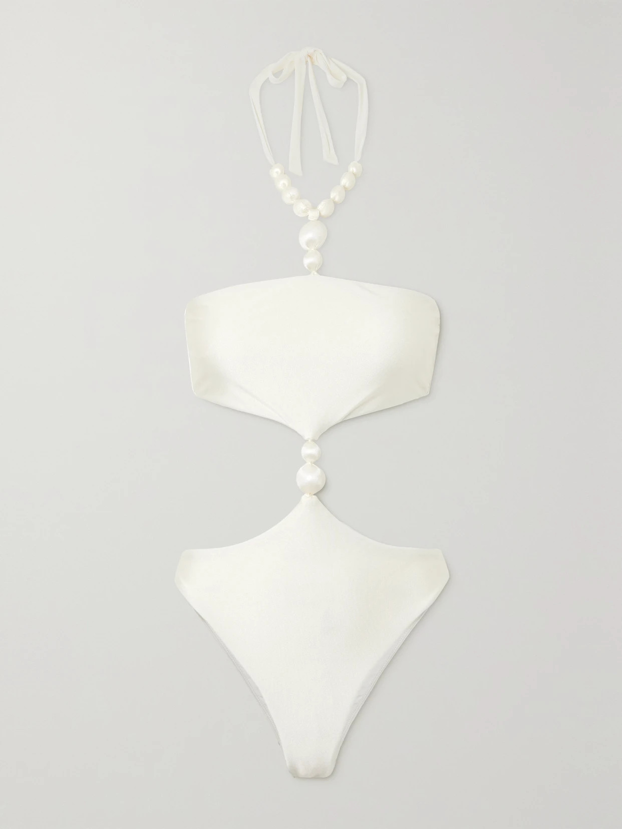 Cult Gaia - Caitriona Embellished Halterneck Swimsuit - Off-white | NET-A-PORTER (UK & EU)