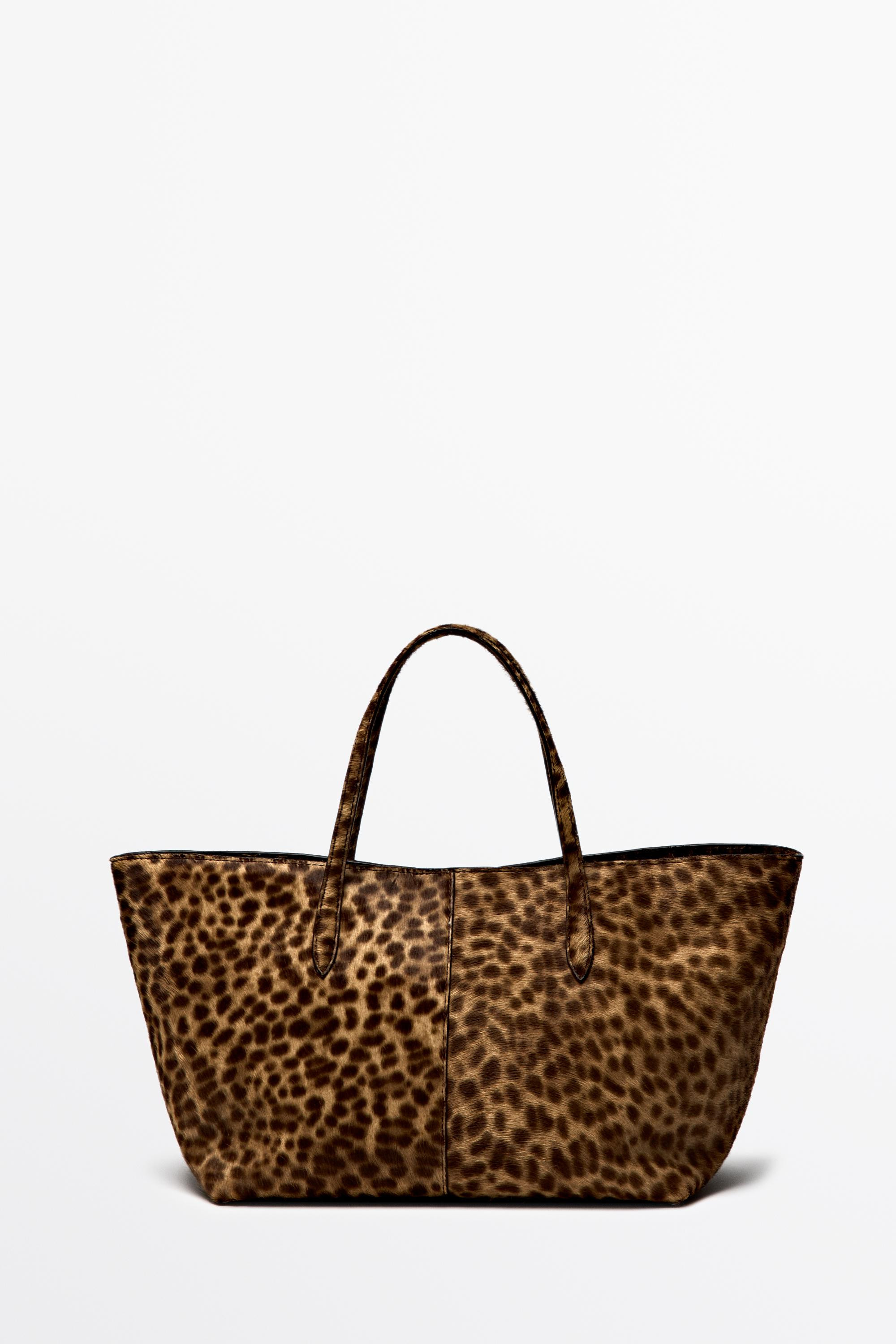 Large fur leather tote bag - ECRU | Massimo Dutti UK