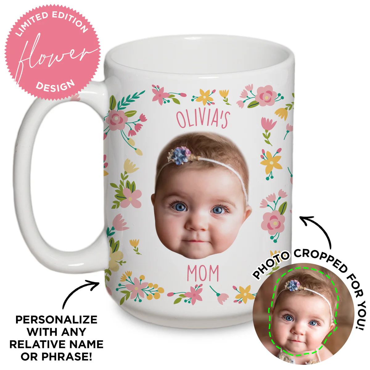 Personalized Baby Flower Mug | Type League Press