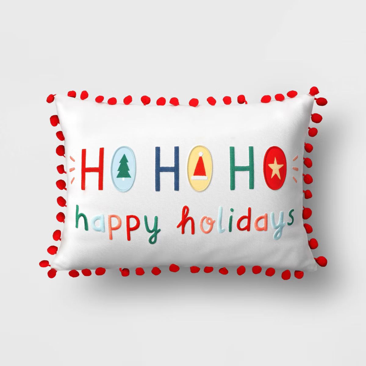 18"x12" Reversible 'Ho Ho Ho Happy Holidays' to Polka Dot Rectangle Christmas Lumbar Pillow White... | Target