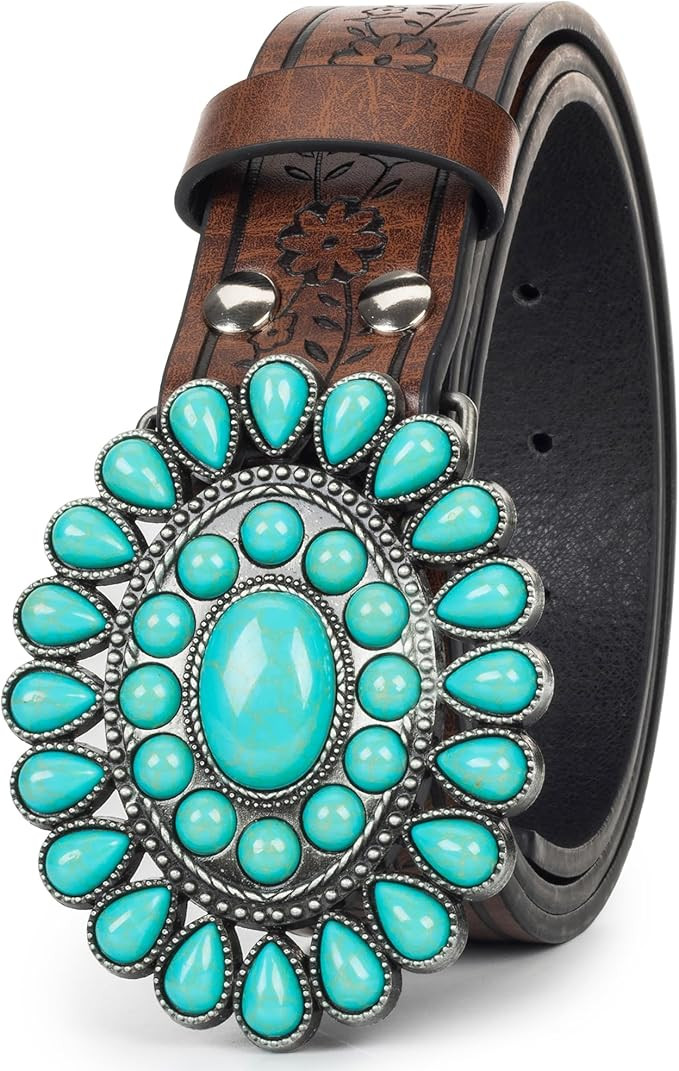 UTOWO Women Western-Turquoise-Belt Embossed-PU-Leather-Cowgirl-Belt Applies-Jeans-Pants-Dresses f... | Amazon (US)