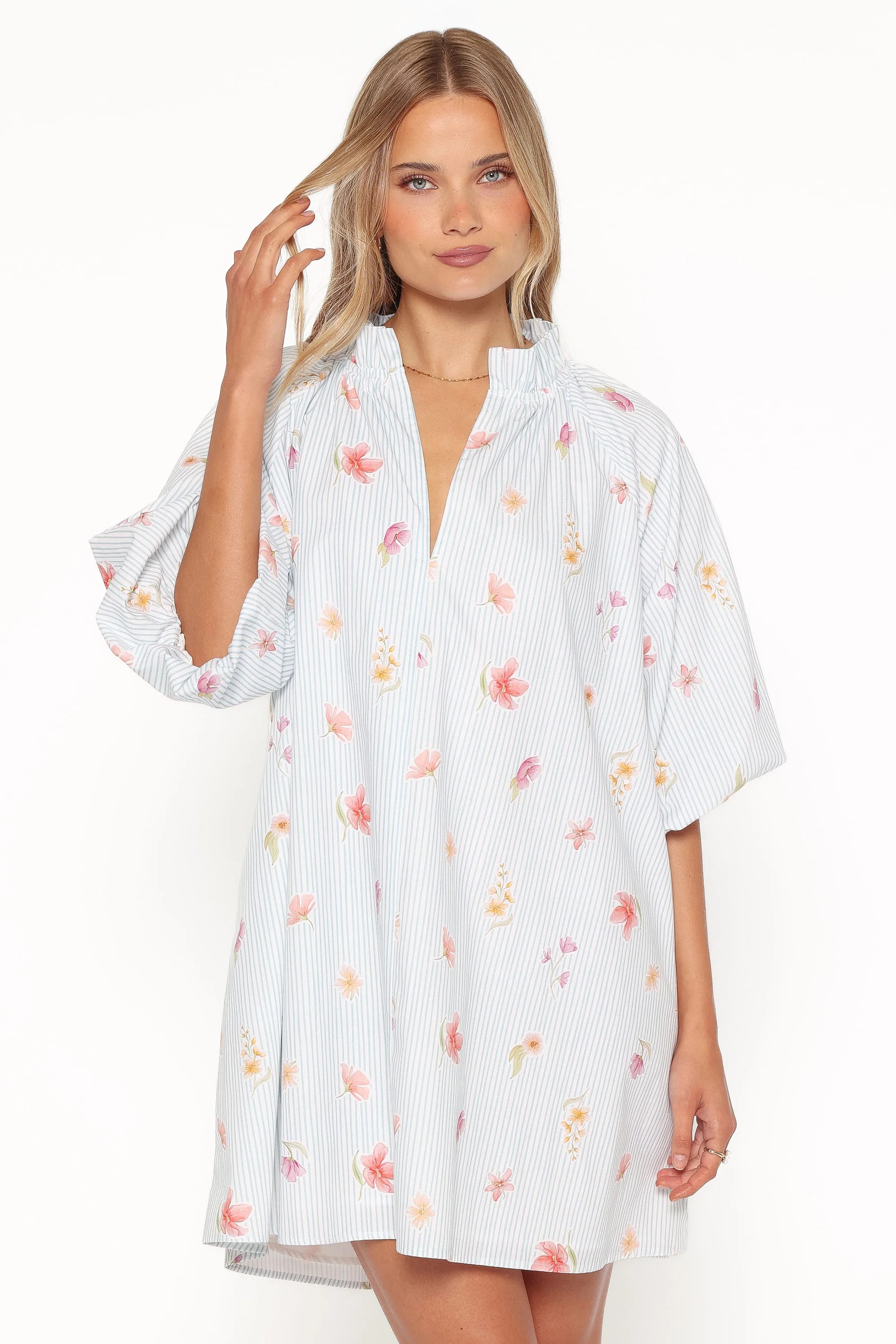 Doran Mini Dress - Blue Garden Stripe | Petal & Pup (US)