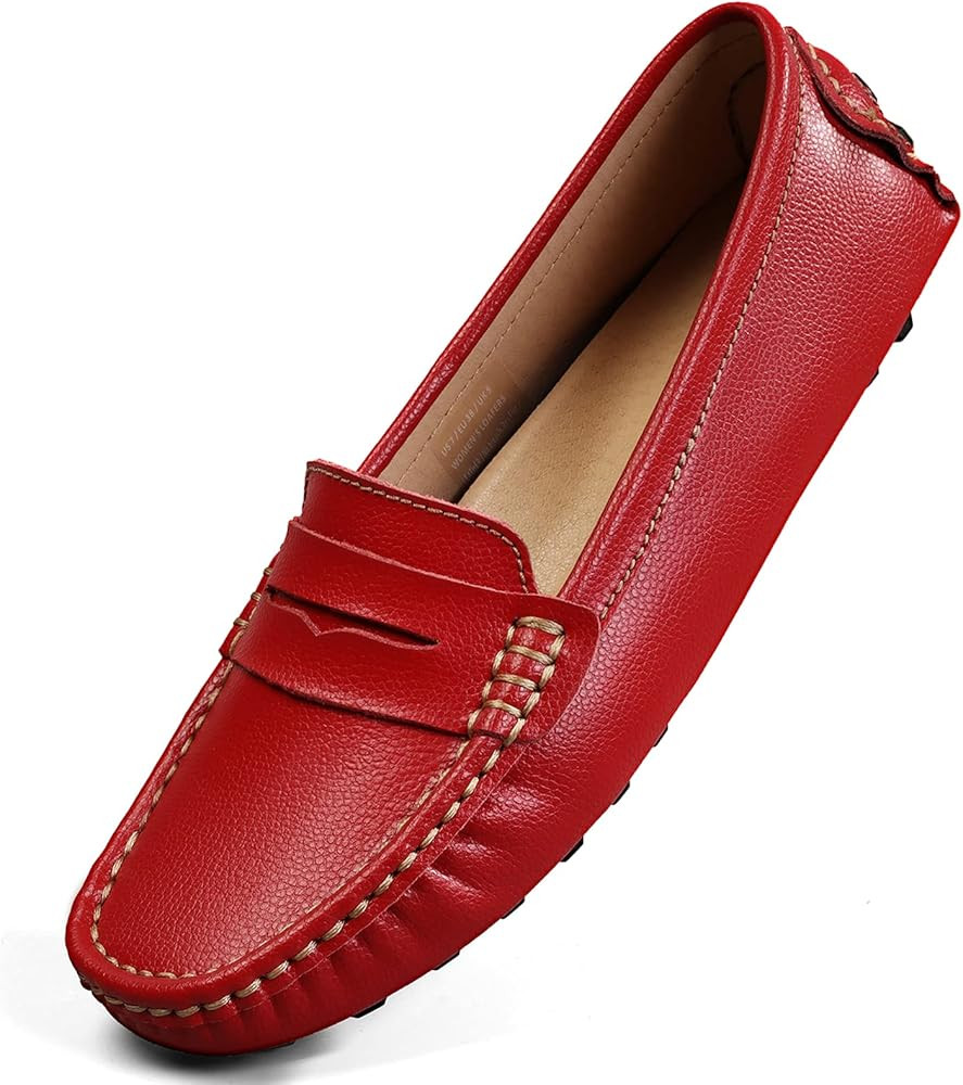 Women's Classic Genuine Leather Penny Loafers Driving Moccasins Casual Slip On Boat Shoes Fashion Co | Amazon (US)
