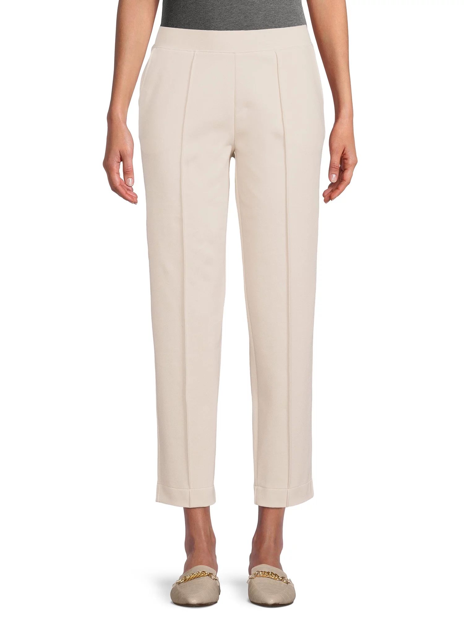 Time and Tru Women's Cropped Pintuck Pull On Knit Pants | Walmart (US)