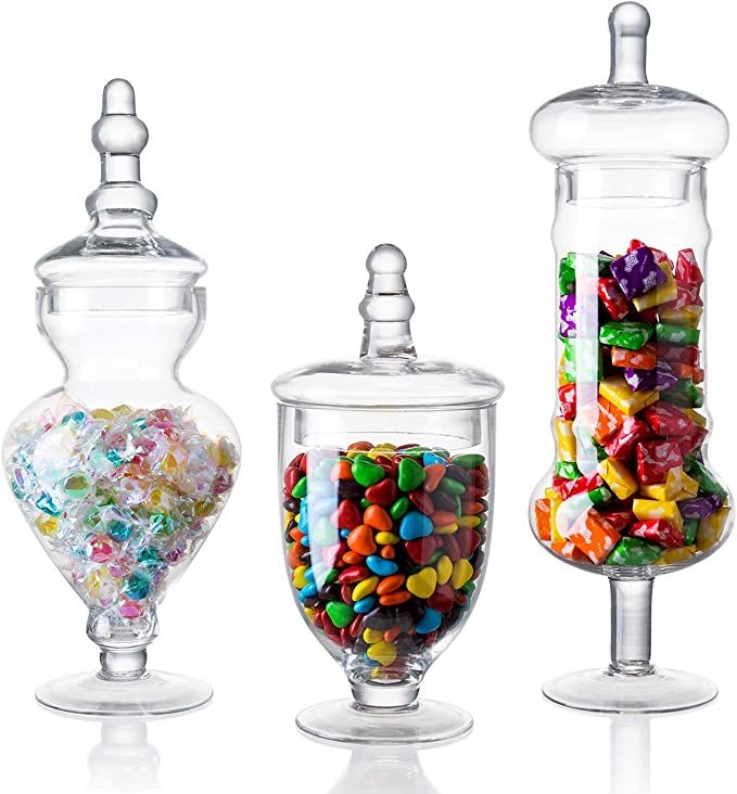 Diamond Star Set of 3 Clear Glass Apothecary Jars, Decorative Weddings Candy Buffet Display Elega... | Amazon (US)