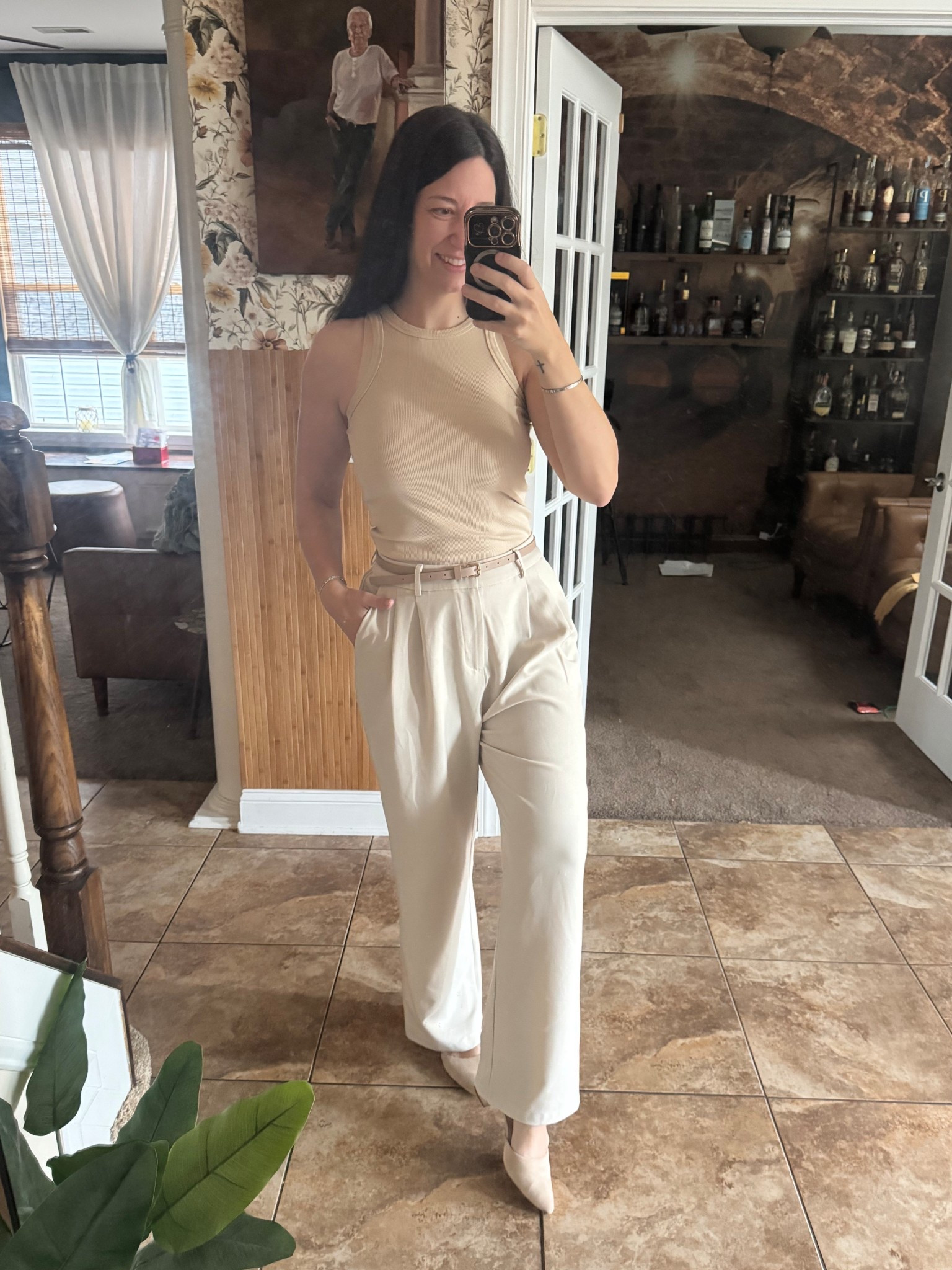 Monochromatic look for work today! I am wearing large in pants for looser fit! A thin belt and a pointed toe brings the whole look together. 

#LTKootd #LTKgrwm #LTKWorkwear
