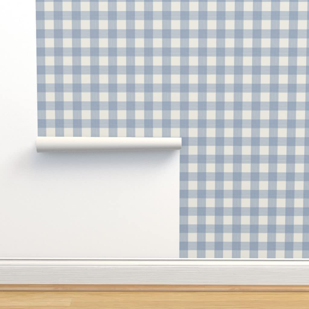Spoonflower Peel & Stick Wallpaper 3ft x 2ft - Buffalo Plaid Soft Blue Cream Gingham Check Custom... | Amazon (US)
