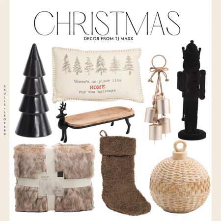 Tj maxx Christmas decor, neutral Christmas, black Christmas tree, faux fur blanket , flocked nutcracker, Christmas pillow 

#LTKsalealert #LTKhome #LTKSeasonal