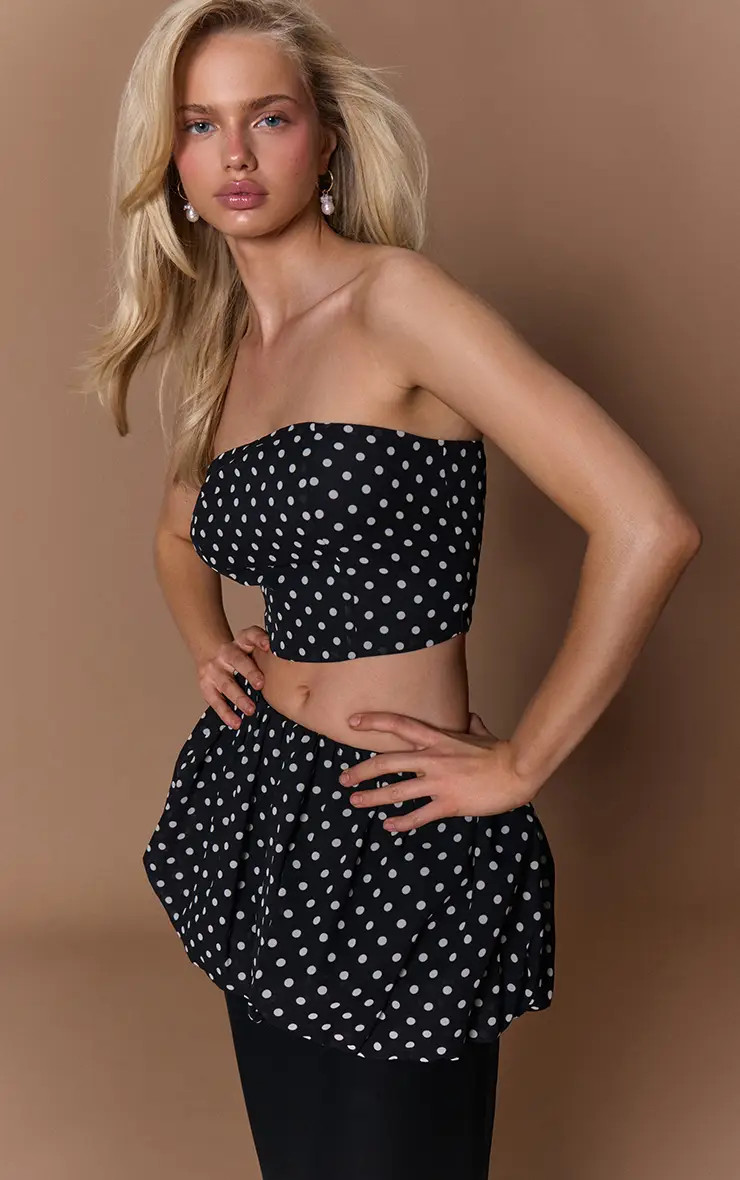 Black Chiffon Polka Dot Bandeau Top Co-ord | PrettyLittleThing USA | PrettyLittleThing US