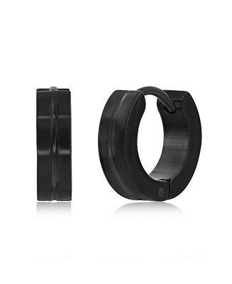 Mens Stainless Steel 13mm Lined Huggie Hoop Earrings | Macy's