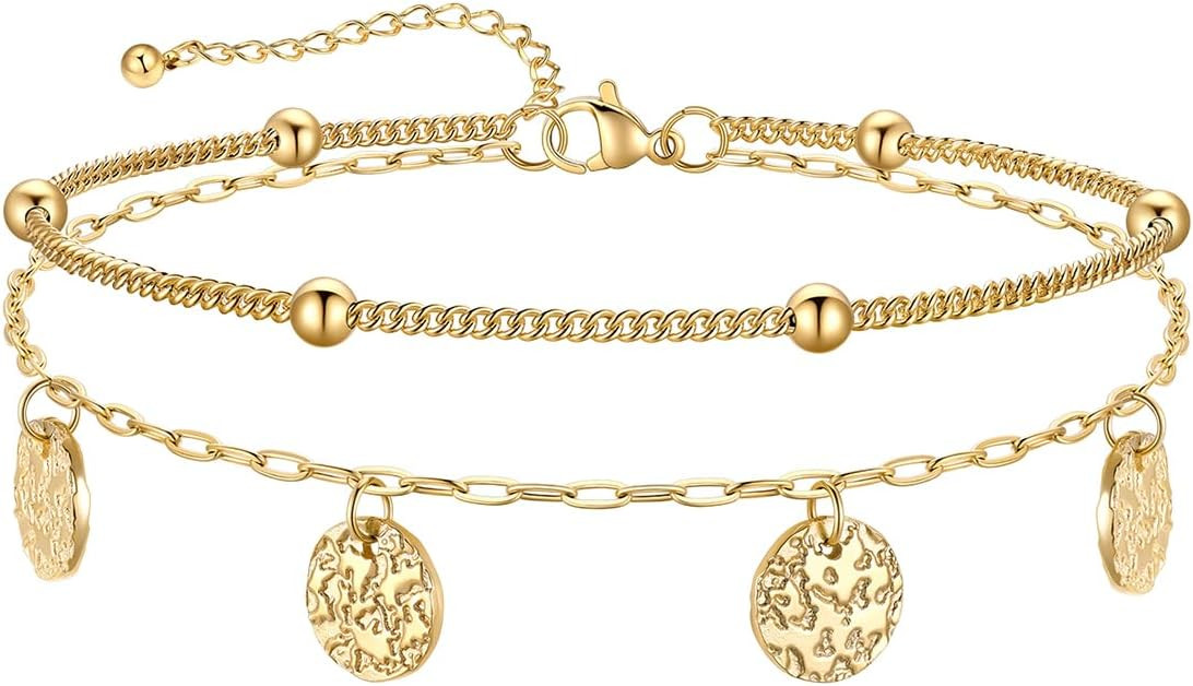 U7 Silver/Gold Ankle Bracelets for Women Layered Chain Anklets Stainless Steel Waterproof Summer ... | Amazon (US)