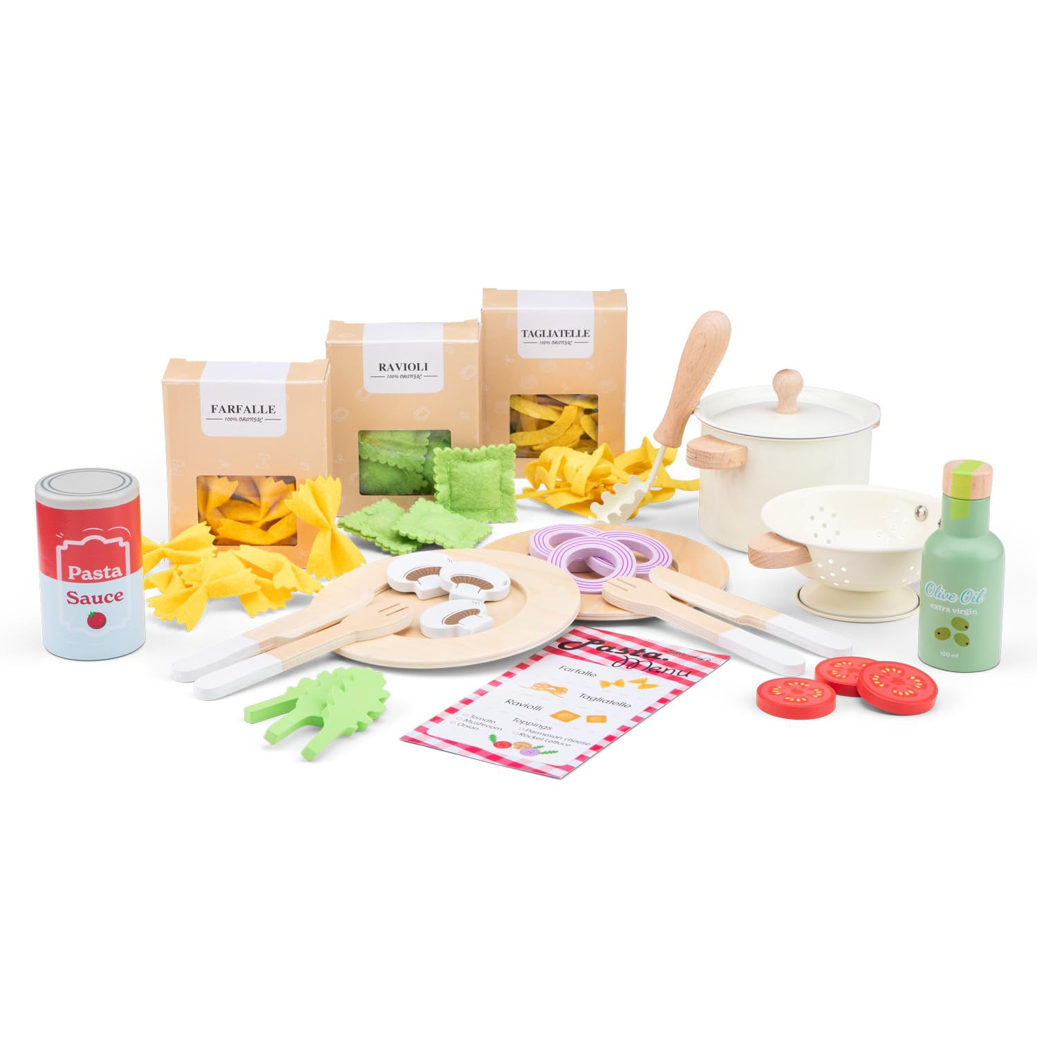Woet Wooden Pasta Play Food Set – FSC Pretend Cooking Toy with Pots, Pans & Felt Pasta – Kids... | Amazon (UK)