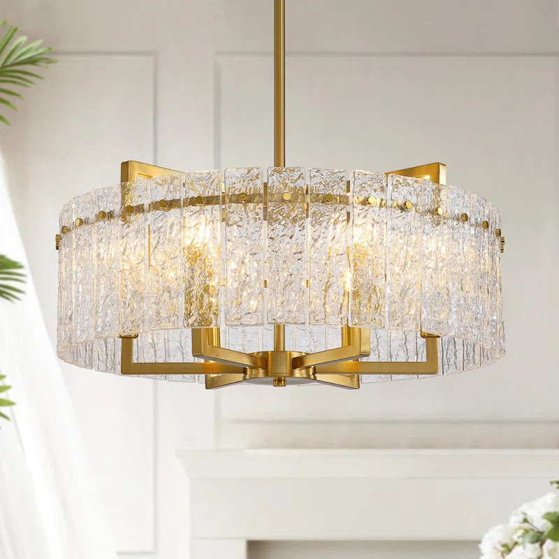 Mercer41 Friedhardt Dimmable 6/8 - Light 24"/33.5" Drum Crystal Chandeliers, Gold Kitchen Island ... | Wayfair North America