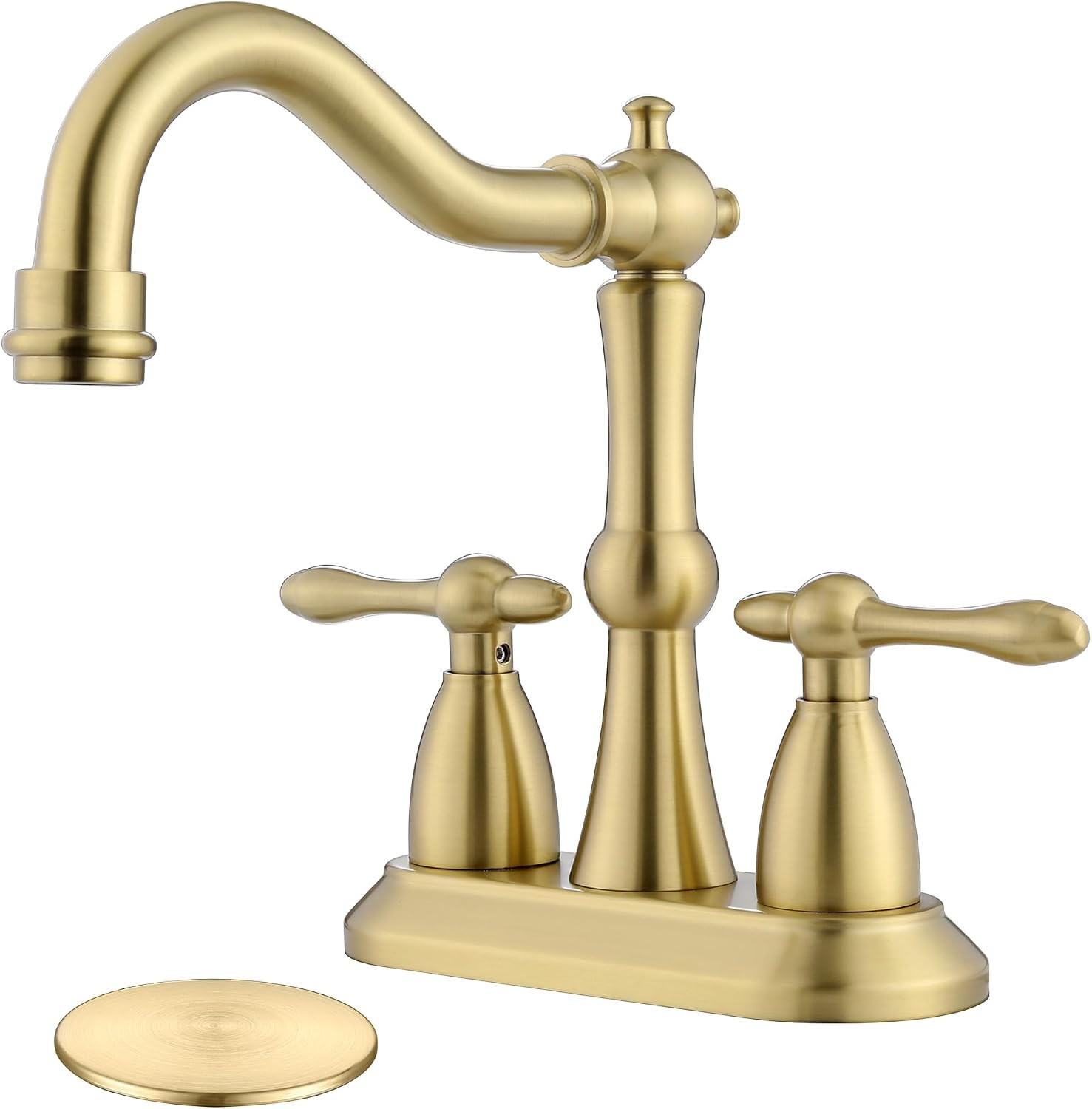 Brushed Gold Bathroom Faucet, Stainless Steel 4 inch Centerset Bathroom Faucet with Drain and Supply Hose, 2 Hole Gold Faucet for Bathroom Sink | Amazon (US)