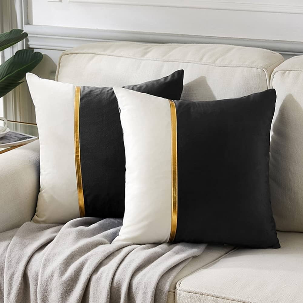 Fancy Homi 2 Packs Black Decorative Throw Pillow Covers 18x18 Inch for Living Room Couch Bed, Bla... | Amazon (US)
