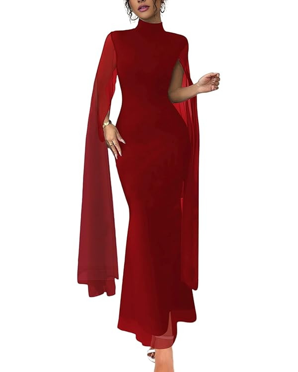 Aisbei Women's Elegant Mock Neck Bodycon Maxi Dress Evening Gowns Party Formal Wedding Guest Dres... | Amazon (US)