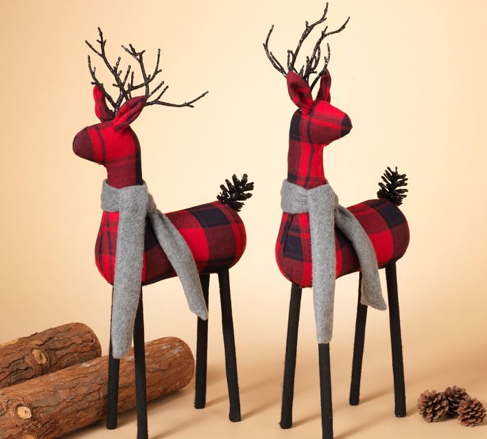 Red Plaid Reindeer, Set Of 2 | Pottery Barn (US)