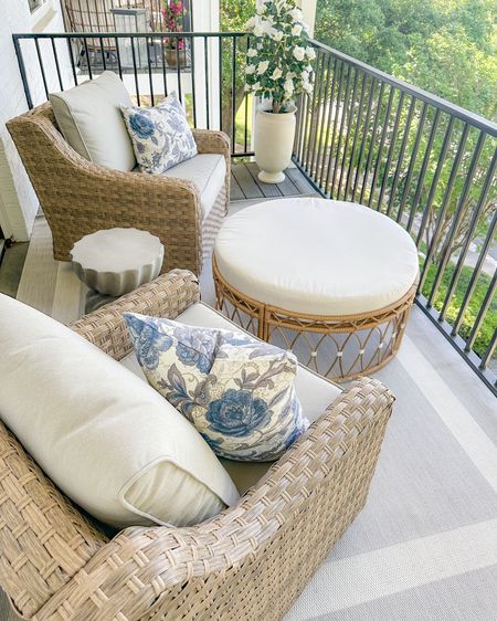 Small outdoor space decor!

swivel chair set, look for less ottoman, neutral border rug, floral outdoor pillow, side table, planter, faux rose plant 

#LTKsalealert #LTKhome #LTKSeasonal