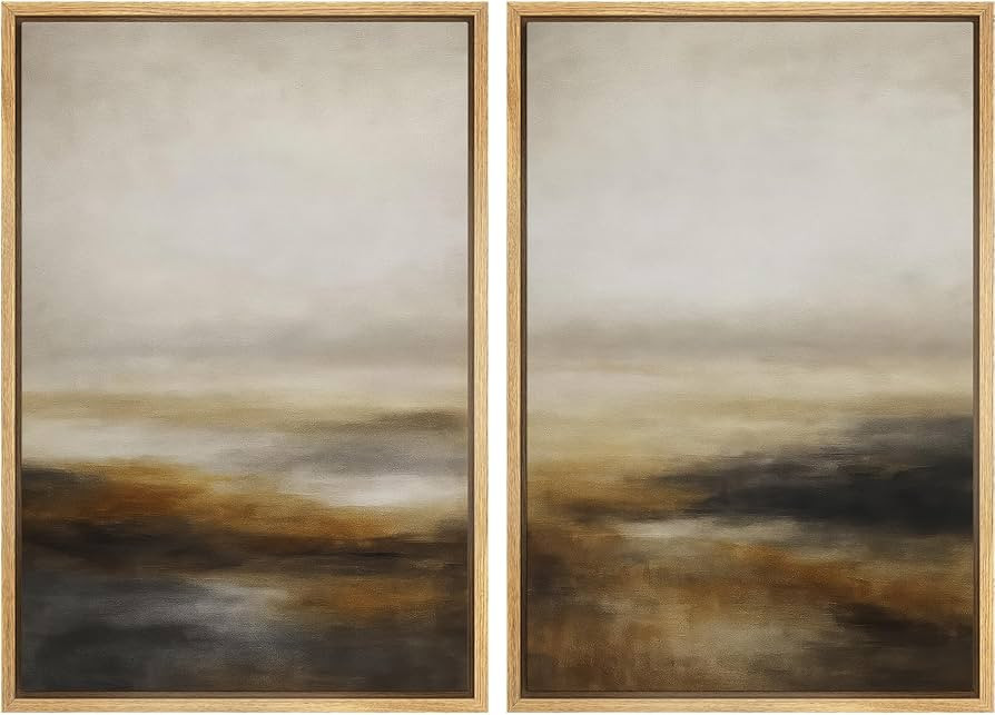 SIGNFORD Framed Canvas Print Wall Art Set Abstract Neutral Landscape Modern Beige and Brown Illus... | Amazon (US)