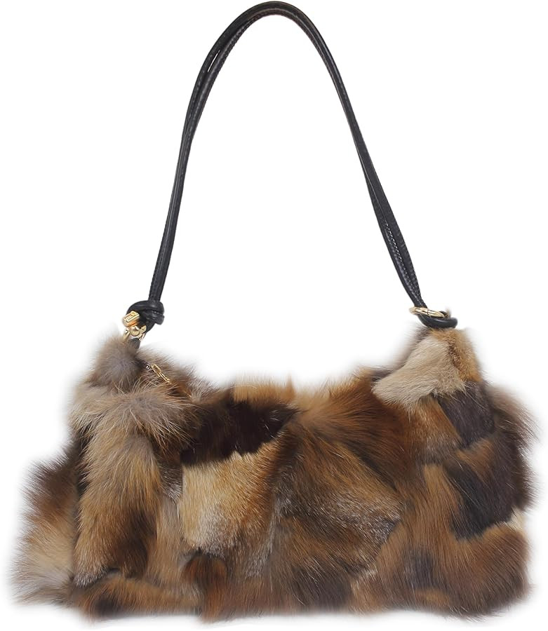 Fosrion Genuine Fox Fur Hobo Bag with Leather Strap, Natural Multi-Color Fur, Ethically Sourced 1... | Amazon (US)
