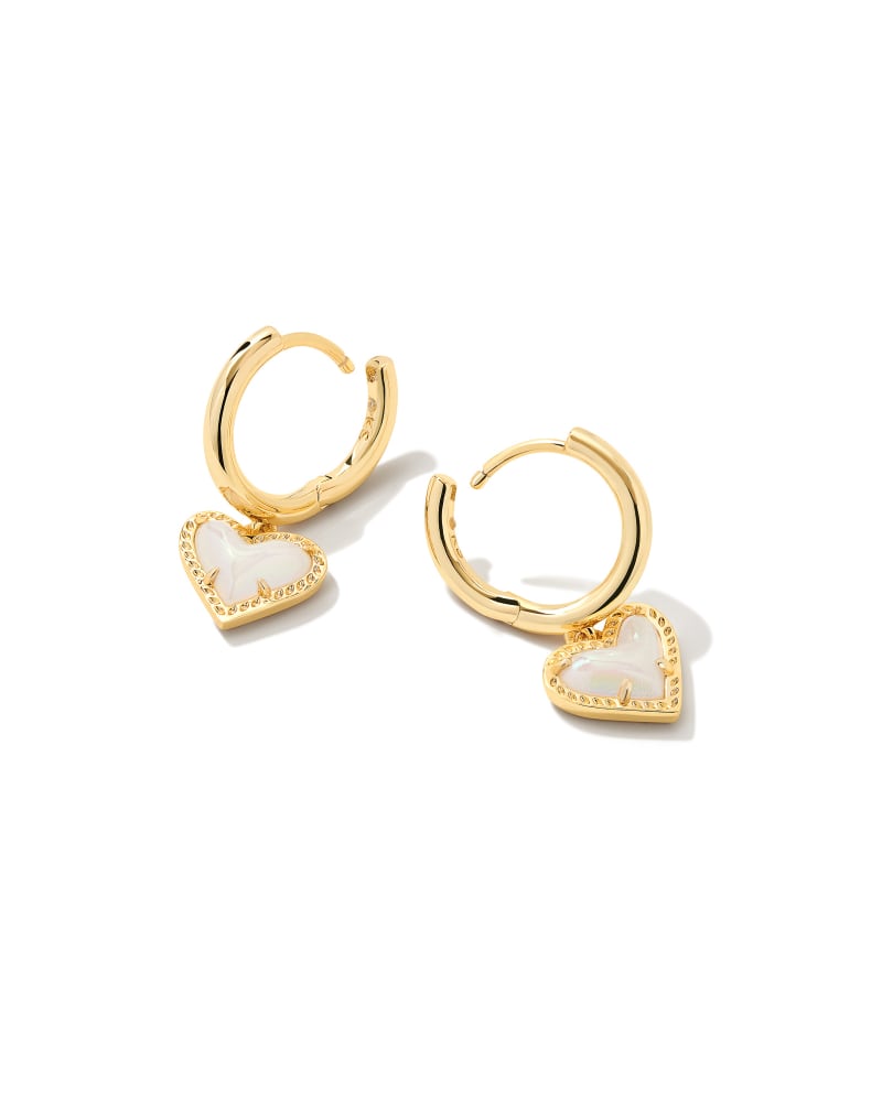 Ari Heart Gold Huggie Earrings in Iridescent Frosted Glass | Kendra Scott