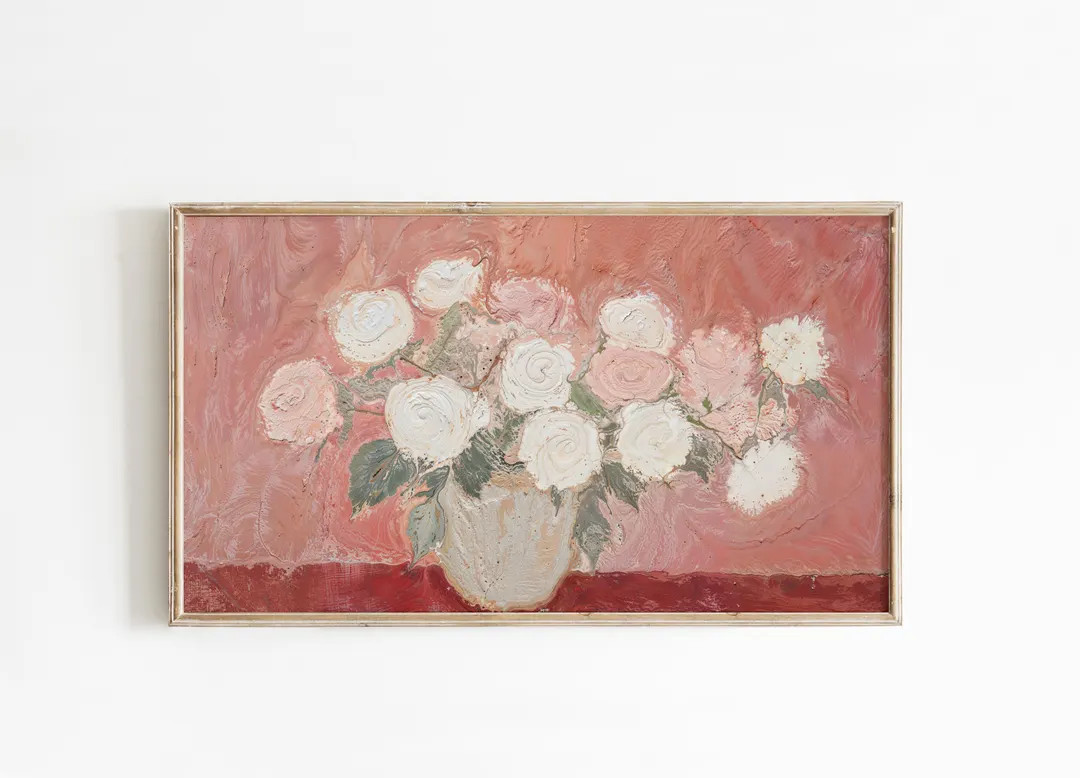 Floral Frame Tv Art Valentines Day, Abstract Textured Roses Pink Artwork for the Frame Tv - Etsy | Etsy (US)