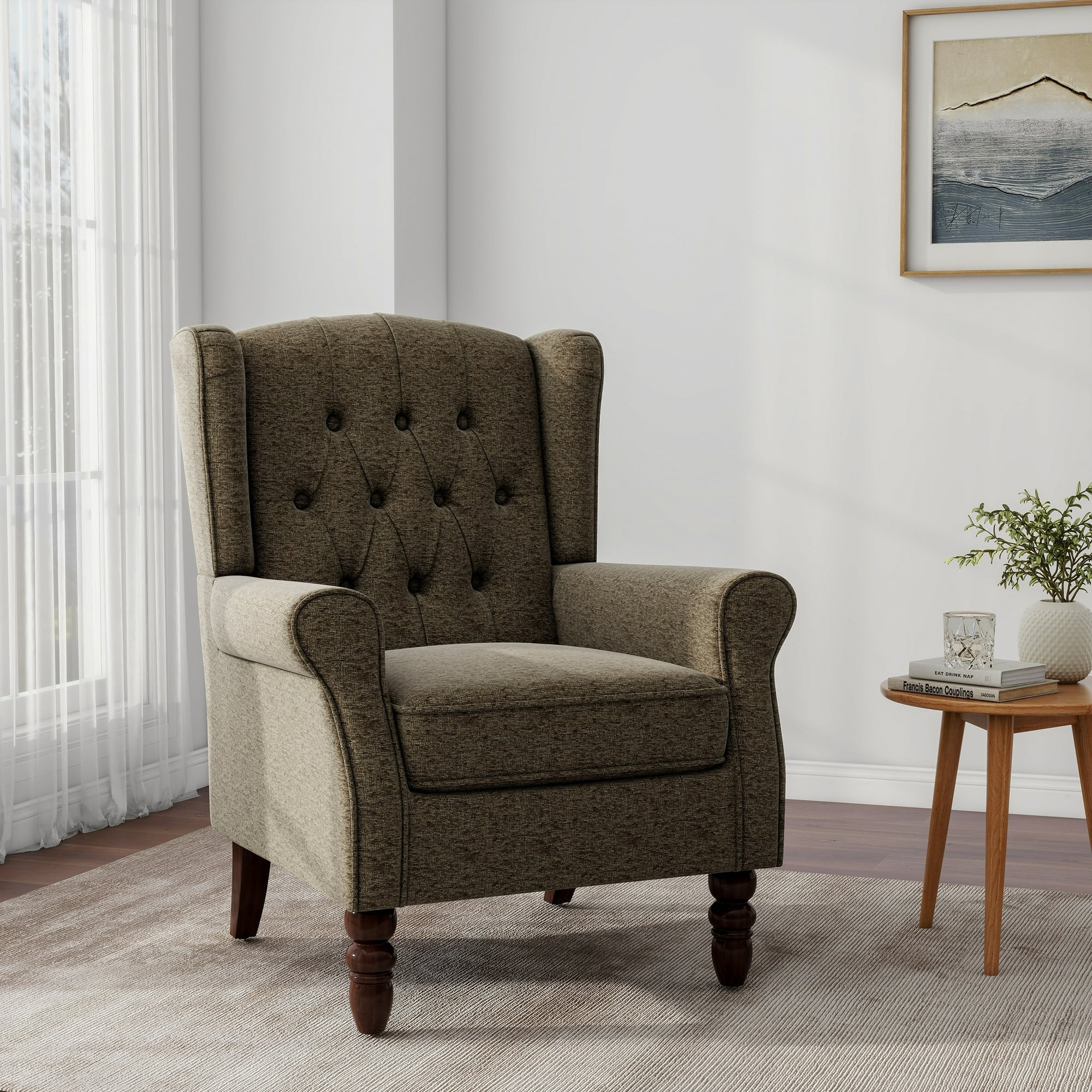 UIXE Wingback Chair Upholstered Armchair in Fabric Retro Wing Back Chairs for Living Room, Taupe ... | Walmart (US)