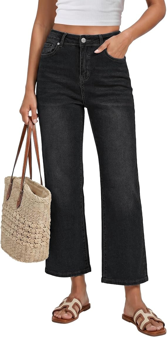 GRAPENT Jeans for Women Trendy High Waisted Loose Straight Leg Stretchy Denim Ankle Pants Cropped... | Amazon (US)