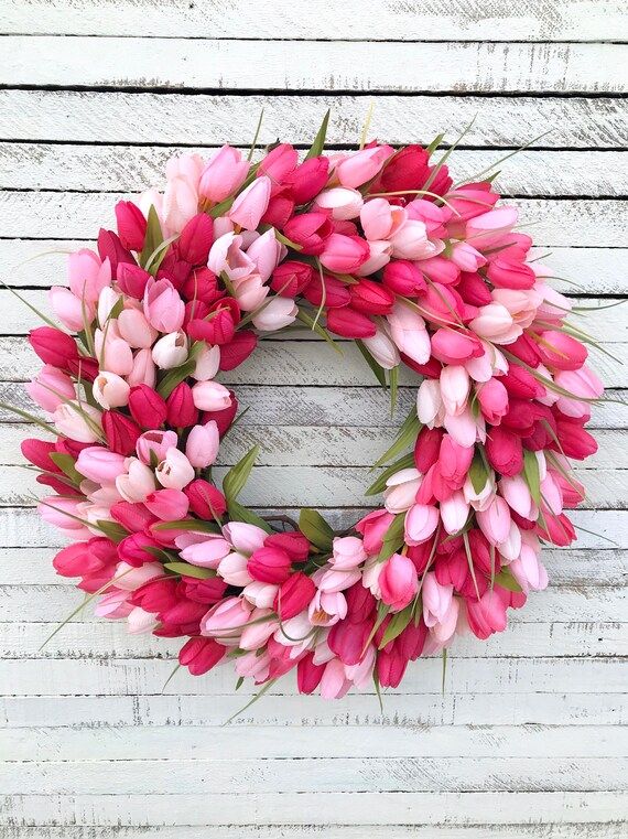 Spring Wreath for Front Door, Tulip Wreath, Pink Wreath, Easter Wreath, Summer Wreath, Floral Wre... | Etsy (US)