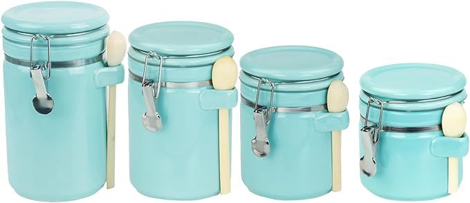 Canister Sets For The Kitchen (4 Piece) Turquoise, High Gloss Ceramic | By Home Basics | Decorati... | Amazon (US)