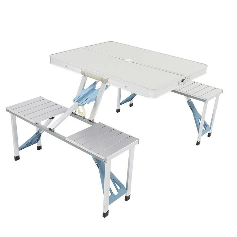 Zimtown Picnic Table with 4 Chair Seats Foldable Camping Table Aluminium Silver | Walmart (US)