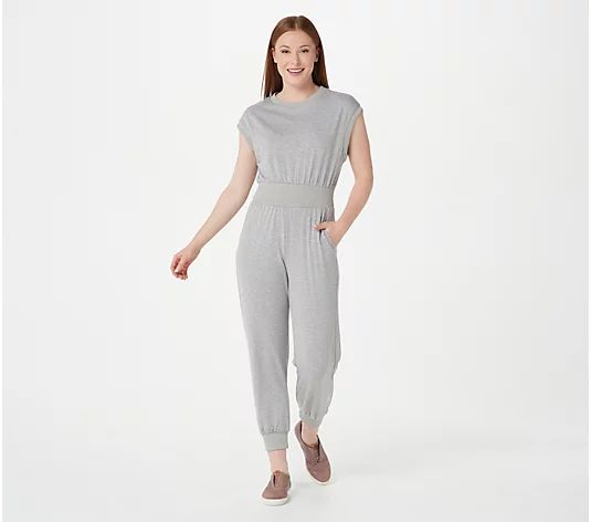 Bishop + Young Knit Jumpsuit in Black/ Heather Grey | QVC