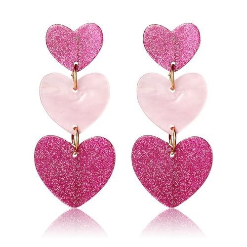 Valentine's Heart Dangle Earrings for Women - Cute Love Dangling Earrings, Romantic Valentines Jewelry Gift for Her, Daily & Party Wear (RED) | Amazon (US)