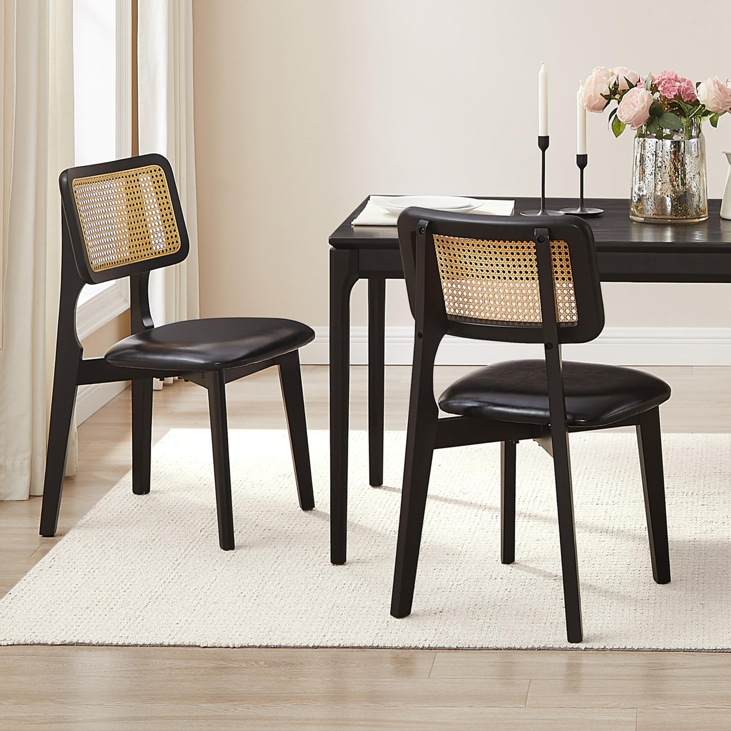 Art Leon Ash Wood Dining Chairs Set of 2, Mid Century Modern Dining Room Chairs with Rattan Back,... | Amazon (US)