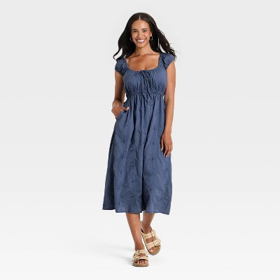Women's Cap Sleeve Eyelet Midi Sundress - Universal Thread™ Slate Blue S | Target