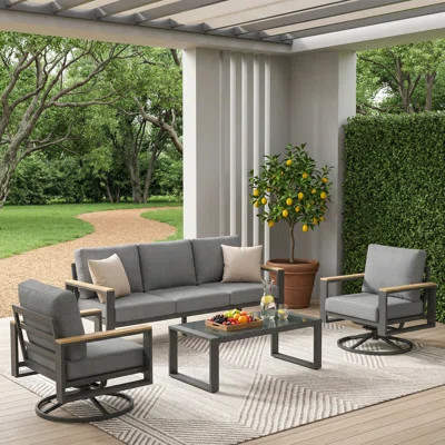 5-Seat Aluminum Patio Furniture Set With Swivel Chairs | Wayfair North America