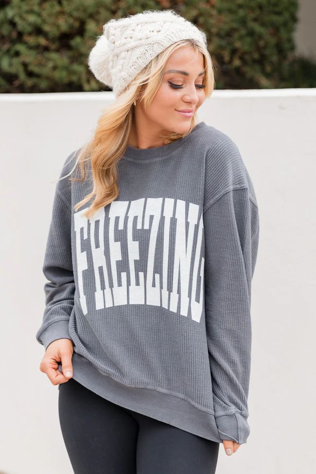 Freezing Charcoal Corded Graphic Sweatshirt | Pink Lily