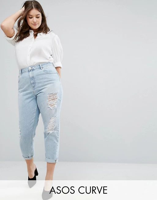 ASOS CURVE ORIGINAL MOM Jeans in Missouri Wash with Rips | ASOS US