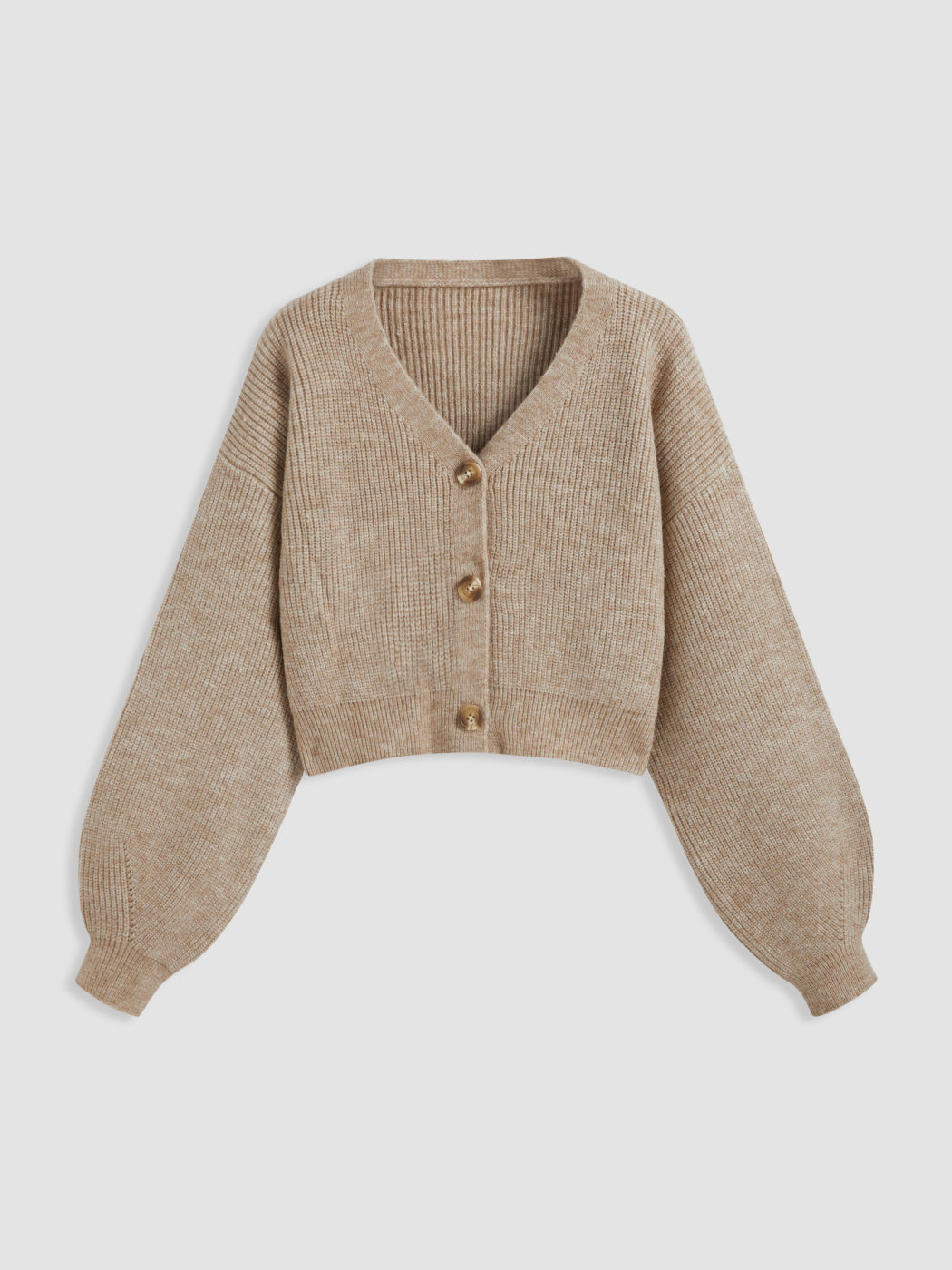 Basic & Thermal Knit Fabric Knit V-neck Solid Button Crop Cardigan For Daily Casual | Cider