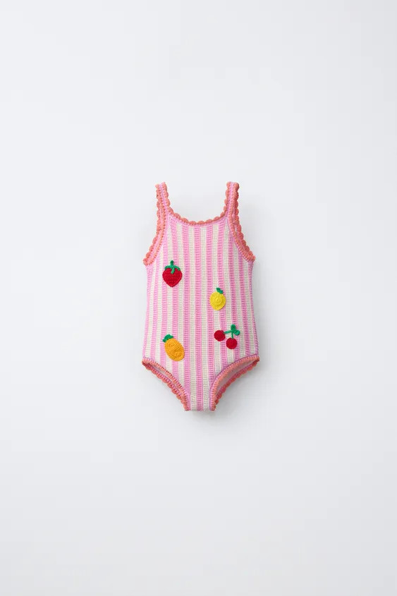 1-6 YEARS/ FRUIT & STRIPE CROCHET KNIT SWIMSUIT | Zara US