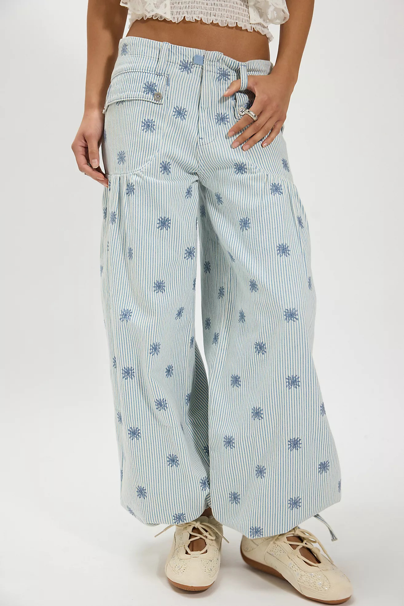 We The Free Lotus Embroidered Railroad Balloon Jeans | Free People (UK)
