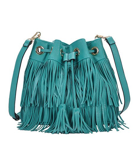 MMS Design Studio Turquoise & Goldtone Fringe Shoulder Bag | Zulily