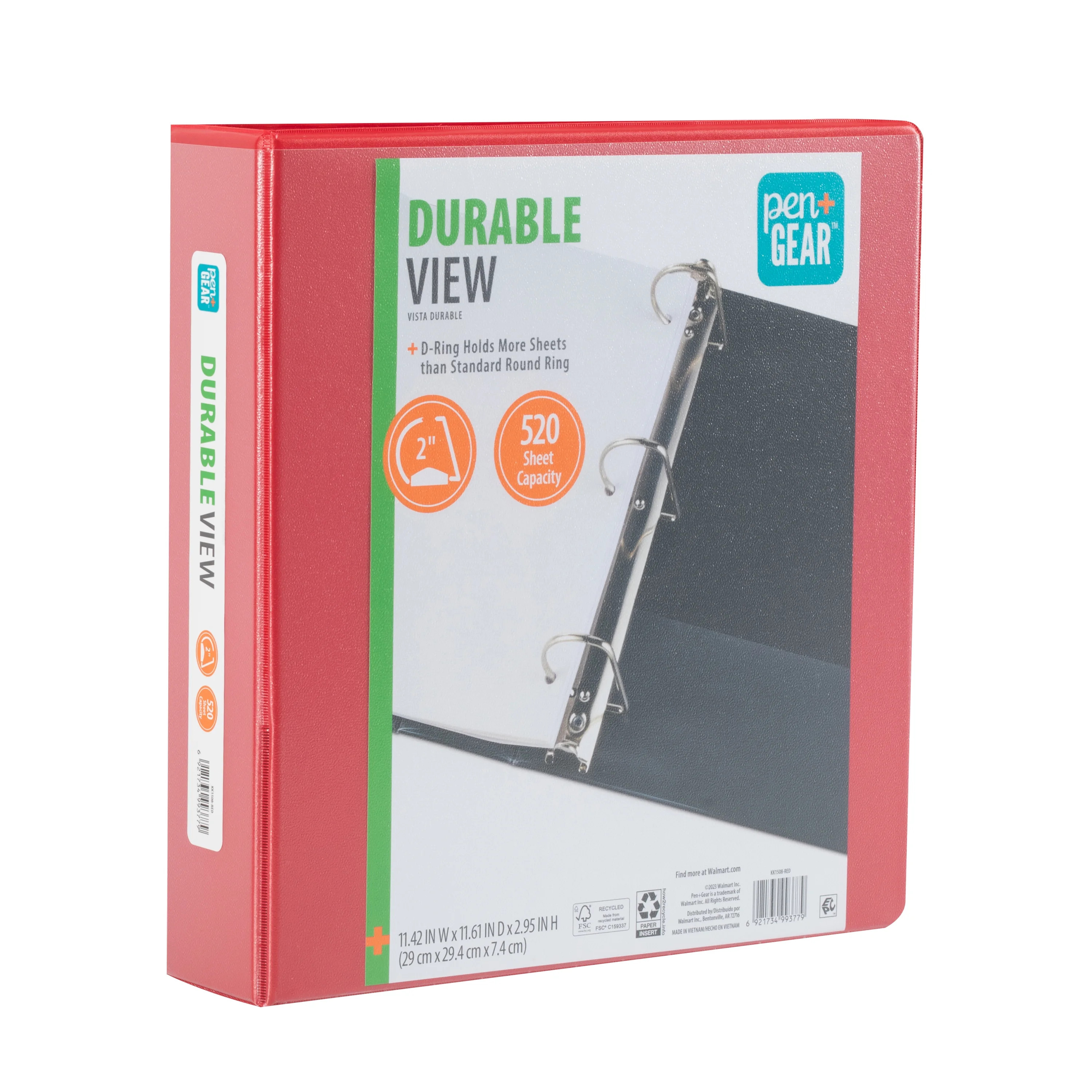 Pen+Gear Durable View 2" D-Ring Binder, Red | Walmart (US)