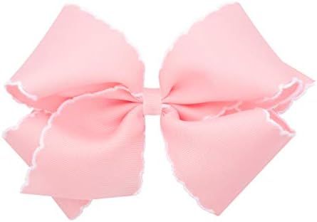 Wee Ones Girls' Classic Grosgrain Moonstitch Hair Bow on a WeeStay Clip, King, Light Pink W/White Tr | Amazon (US)