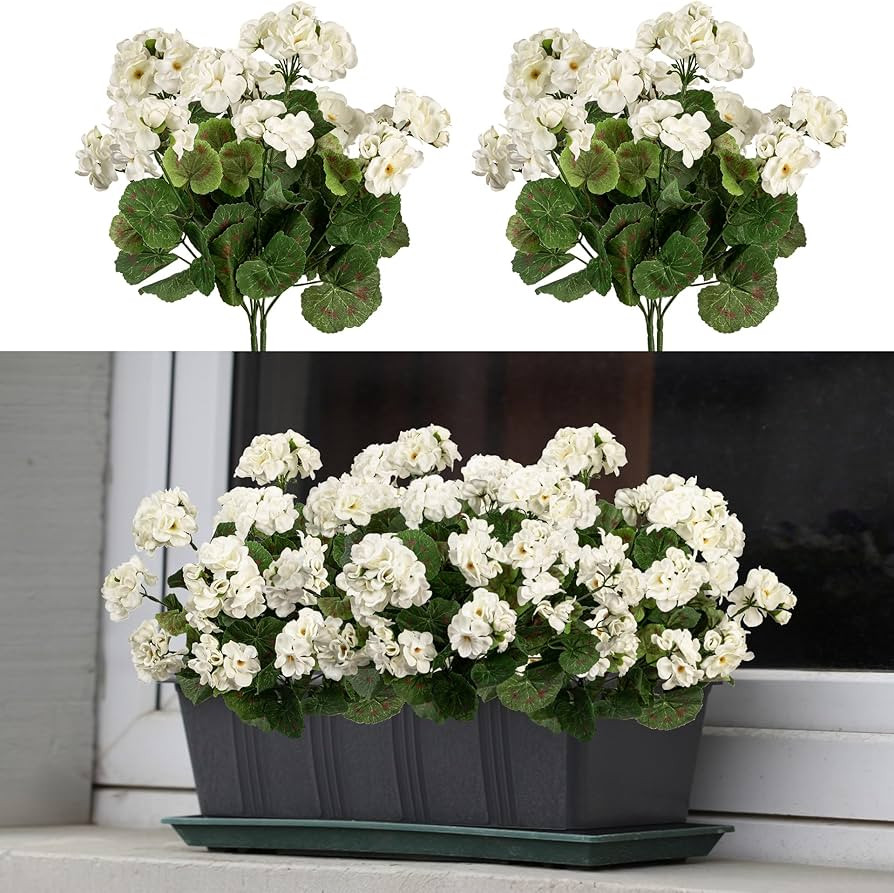 4PCS Home Decor Fake Plants Artificial Flowers Artificial Geraniums Outdoor Fake Flowers Artifici... | Amazon (US)