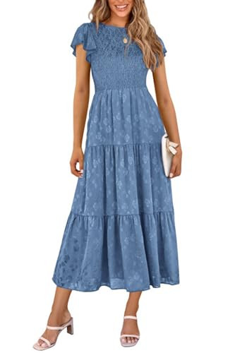 PRETTYGARDEN Midi Dresses for Women 2026 Summer Floral Cap Sleeve Smocked A Line Long Elegant Spr... | Amazon (US)
