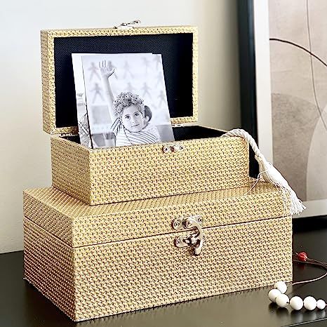 MODE HOME Gold Leather Kitchen Storage Boxes Fashion Jewelry Wooden Boxes Waterproof Set of 2 | Amazon (US)