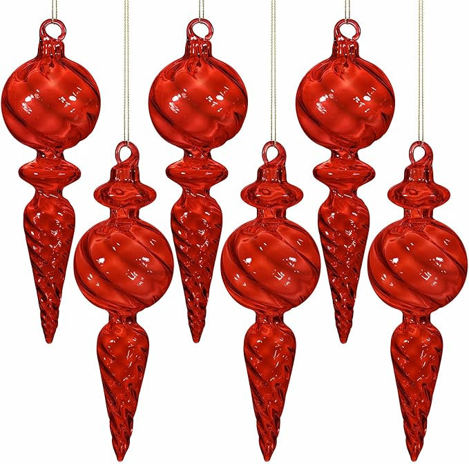 6PCS 6-Inch Hand-Blown Glass Finial Christmas Tree Hanging Ornaments -Large Elegant Clear Glass H... | Amazon (US)