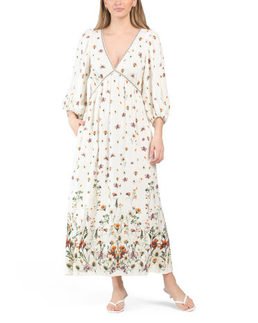 Linen Blend Puff Sleeve V-neck Maxi Dress | TJ Maxx